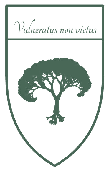The MSO crest: an oak set within a shield, bearing the motto Vulneratus non victus