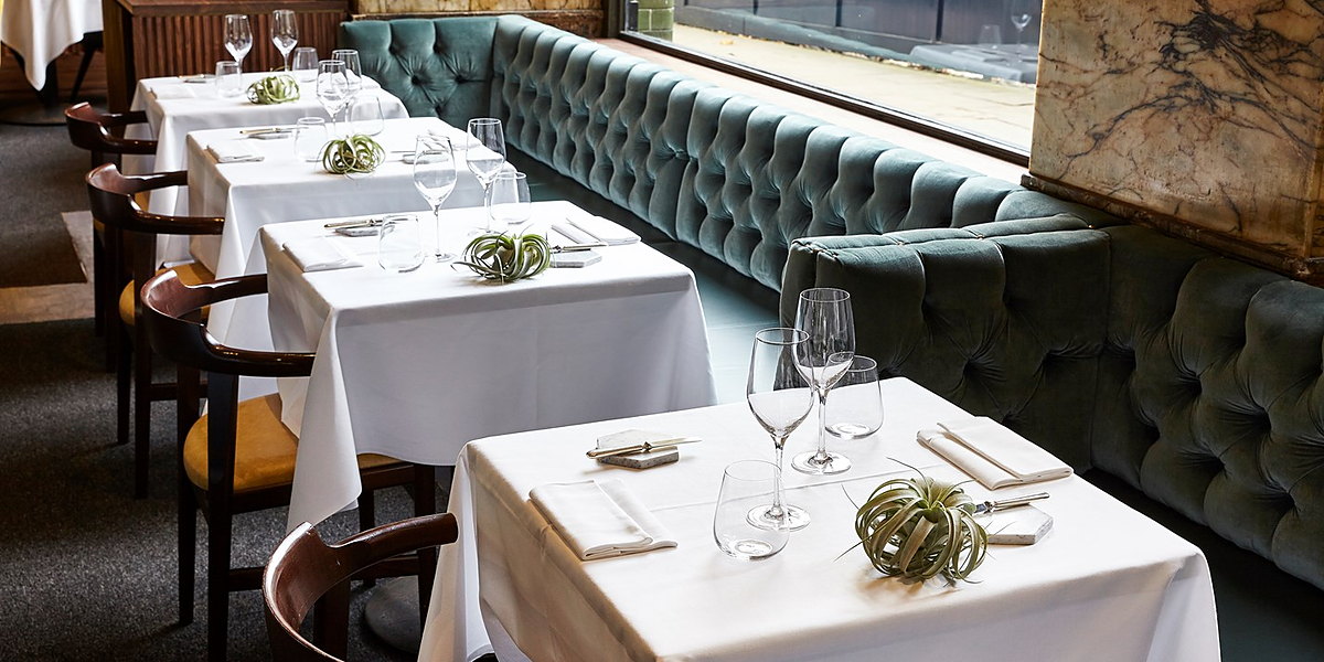 The dining room of Club Gascon in Smithfield, fitted out by MSO Joinery